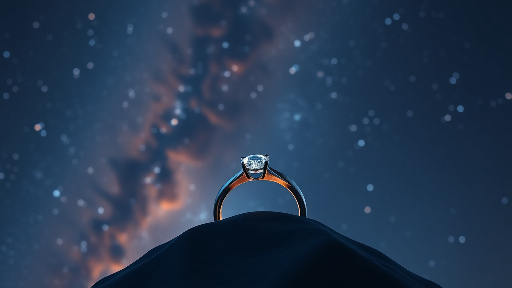 A engagement ring on the sky at night animation