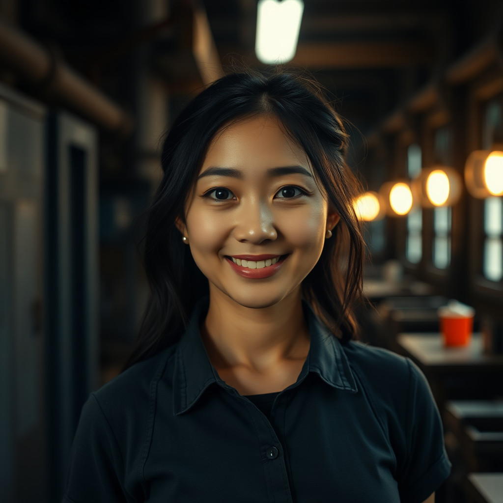 A very proud Asian Girl in a dark old Factory