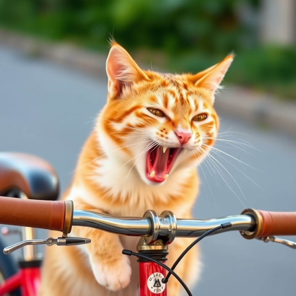 cat biting bicycle