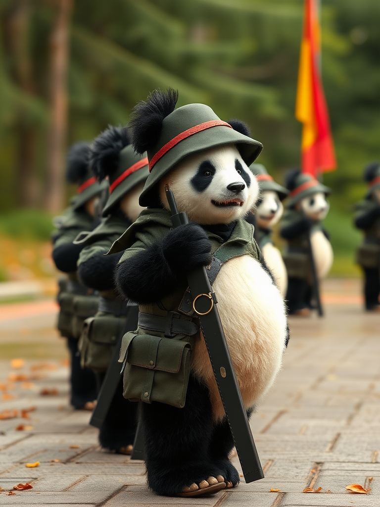 An army of panda bears dressed up as soldiers