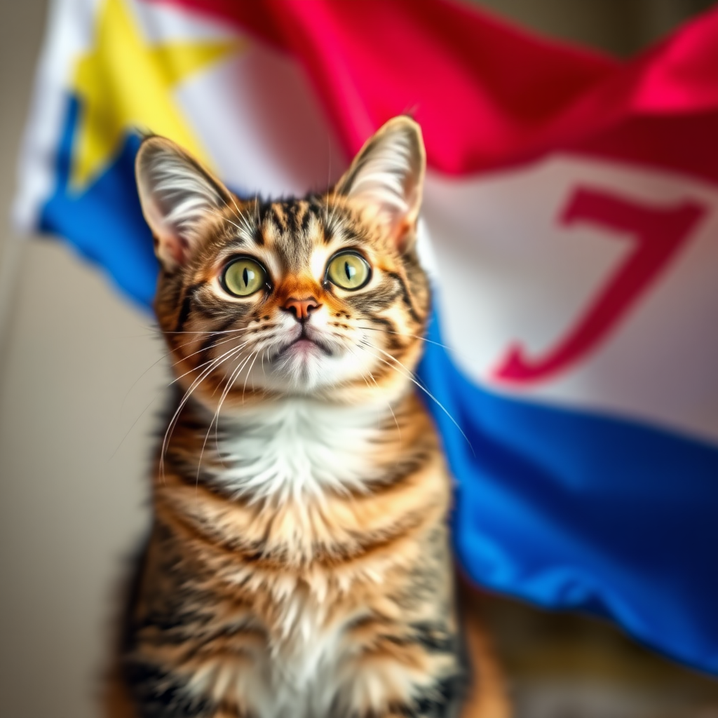 A cat with a lesbian flag