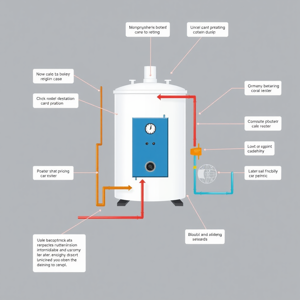 complete boiler system diagram with component parts highlighted with English descriptions