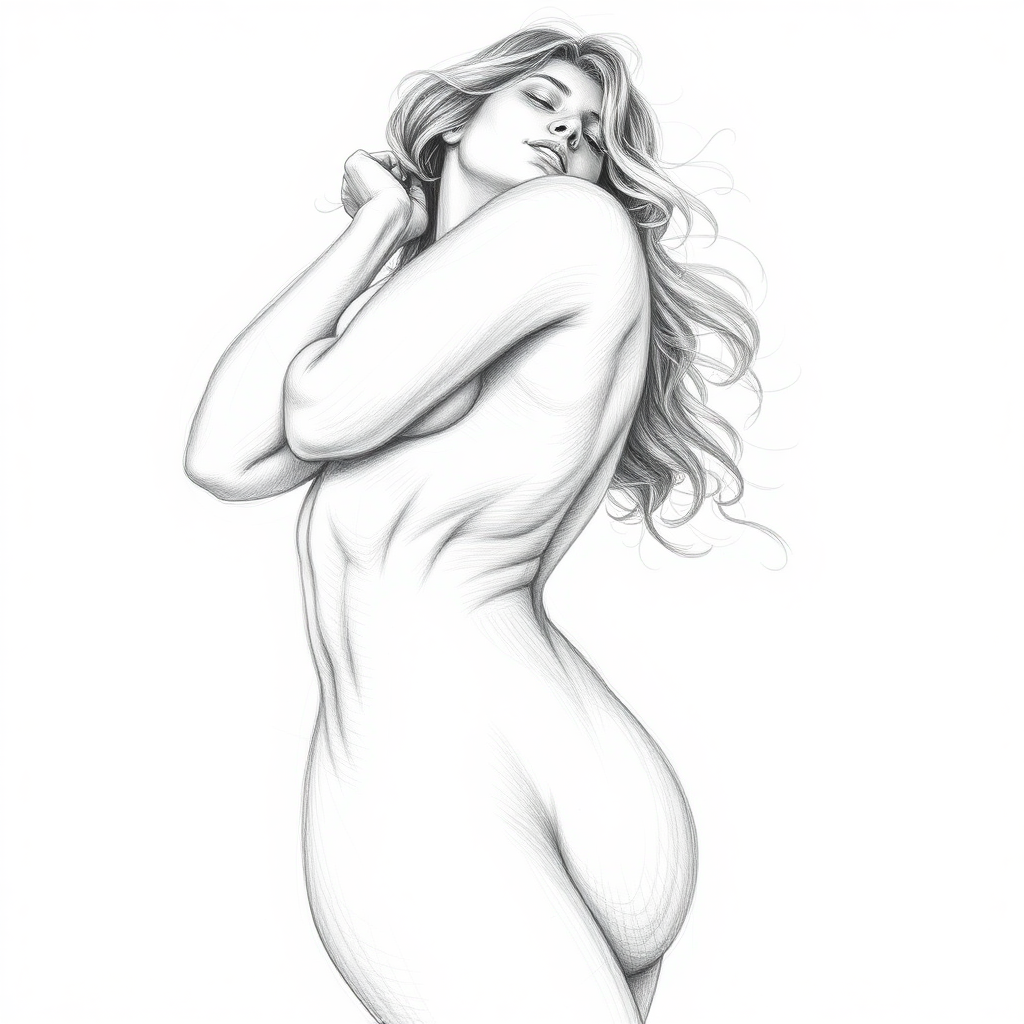 A drawing of a naked lady, pencil style