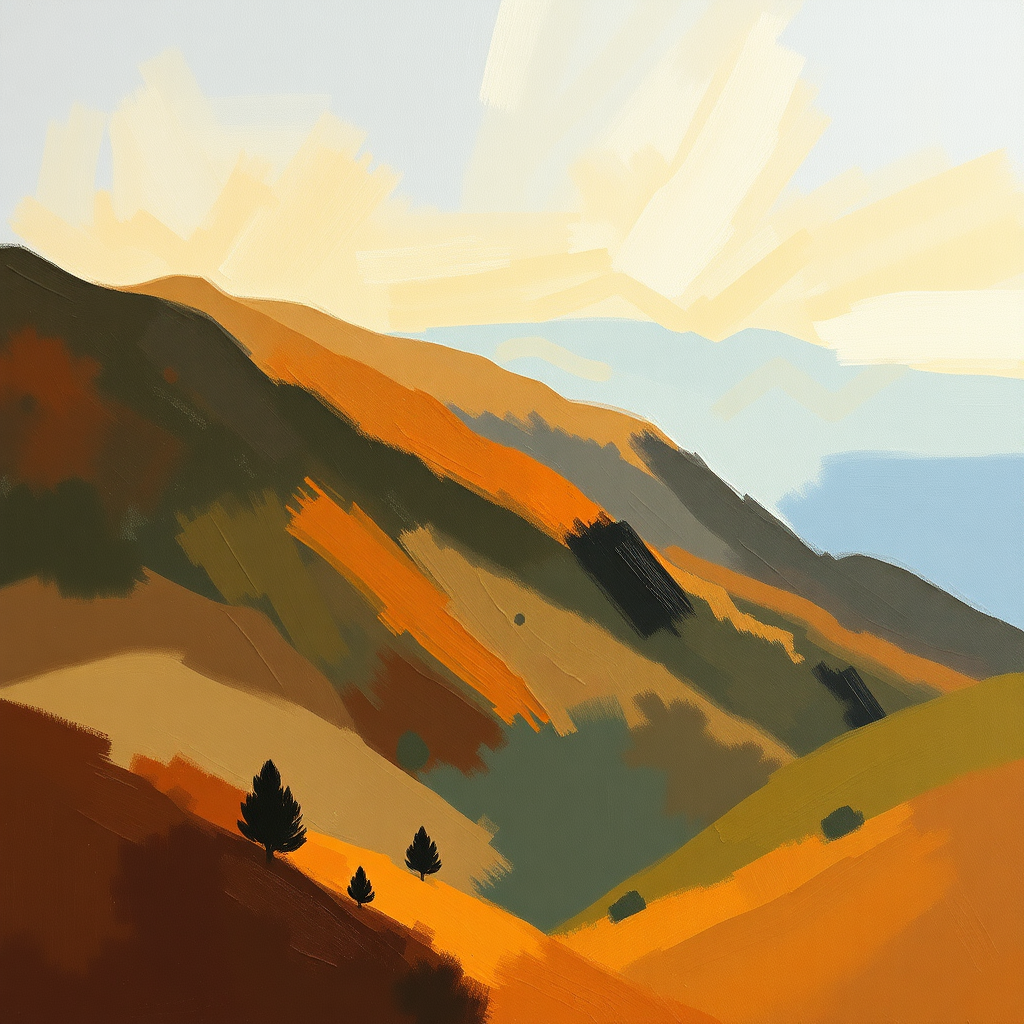 oil painting fine strokes Nice hills
ochre color