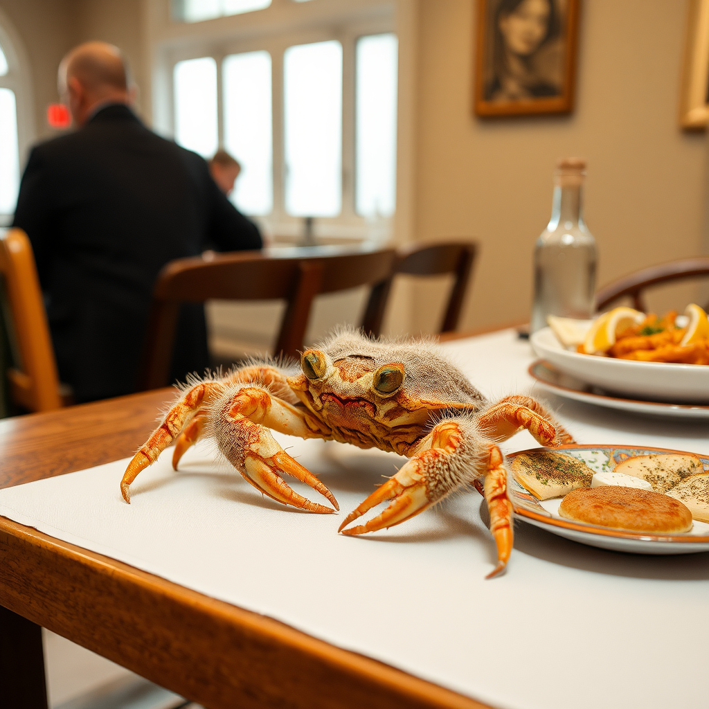 The hairy crabs on the dining table