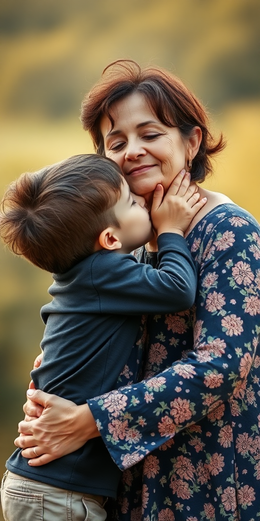 a boy kiss his mother