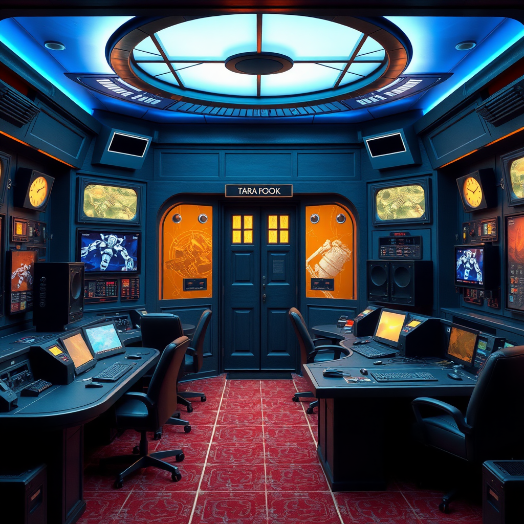 tardis control room in the style of n.a.s.a. control room