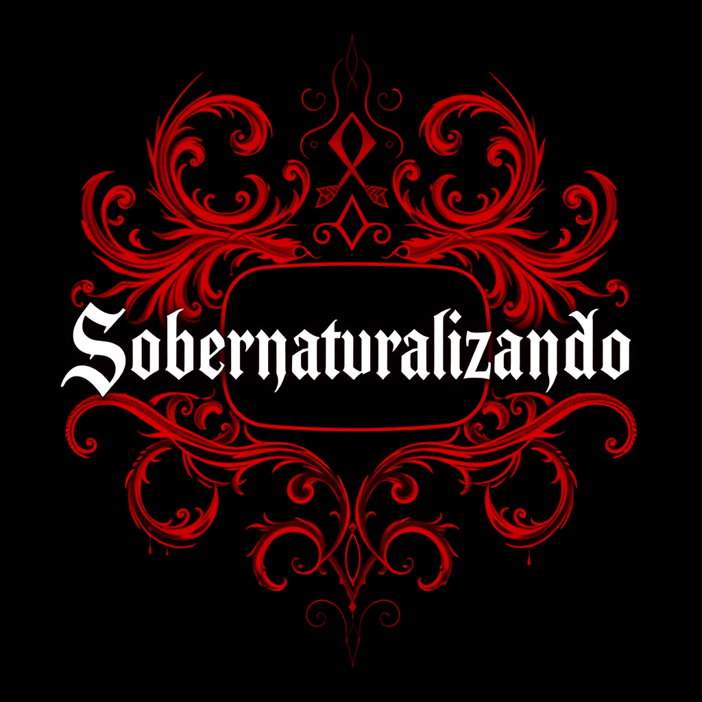 A mesmerizing logo for a YouTube channel named "Sobrenaturalizando" featuring striking details in blood-red hues. The design depicts a dark, supernatural theme with a gothic twist. The logo showcases intricate swirls and mystical symbols in vibrant shades of crimson, adding a sense of mystery and intrigue. This visually captivating image seamlessly blends the macabre with elegance, inviting viewers into a world of supernatural wonders. The quality of this logo is outstanding, with sharp lines and rich colors that make it truly stand out.