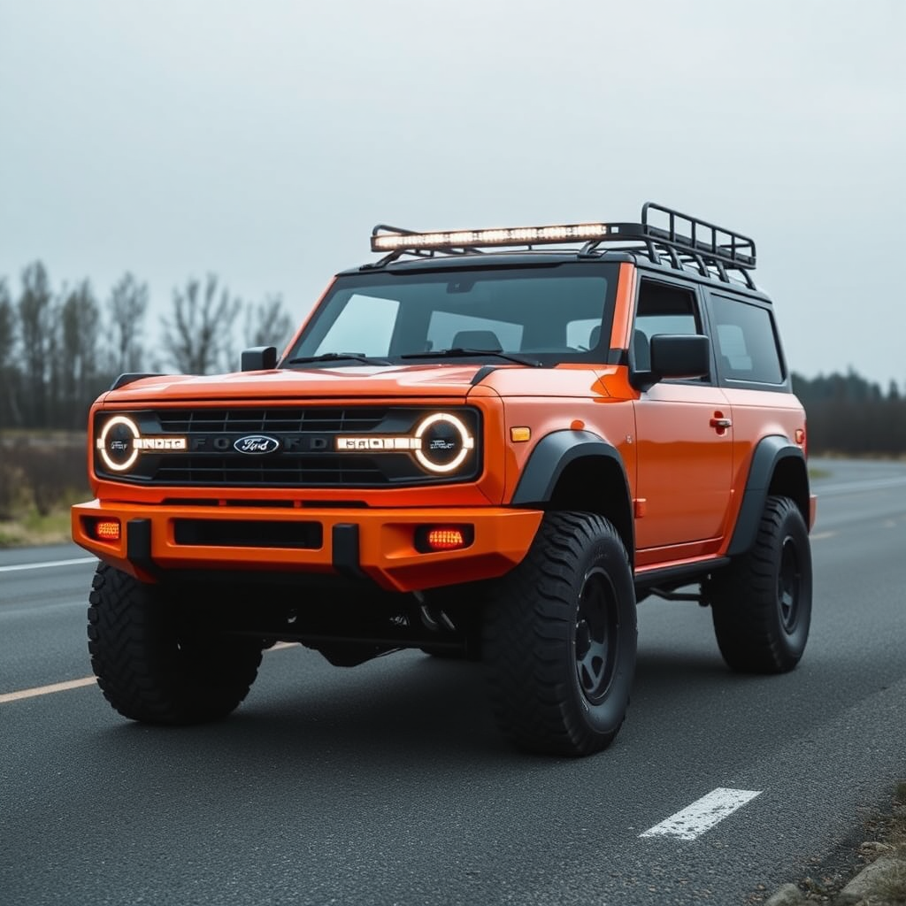 Concept Ford Bronco, the 4x4 car, is parked on the side of the road, inspired by Taiyō Matsumoto, Tumblr, restomod, ND4, C4.