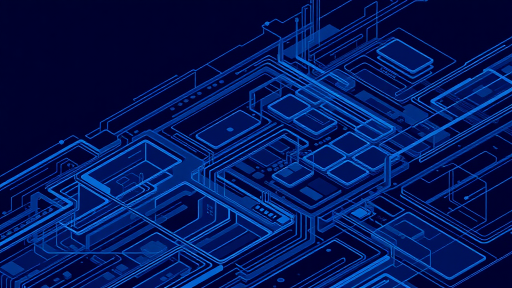 Create a cybernetic background with a dark blue color, drawn in isometric view.