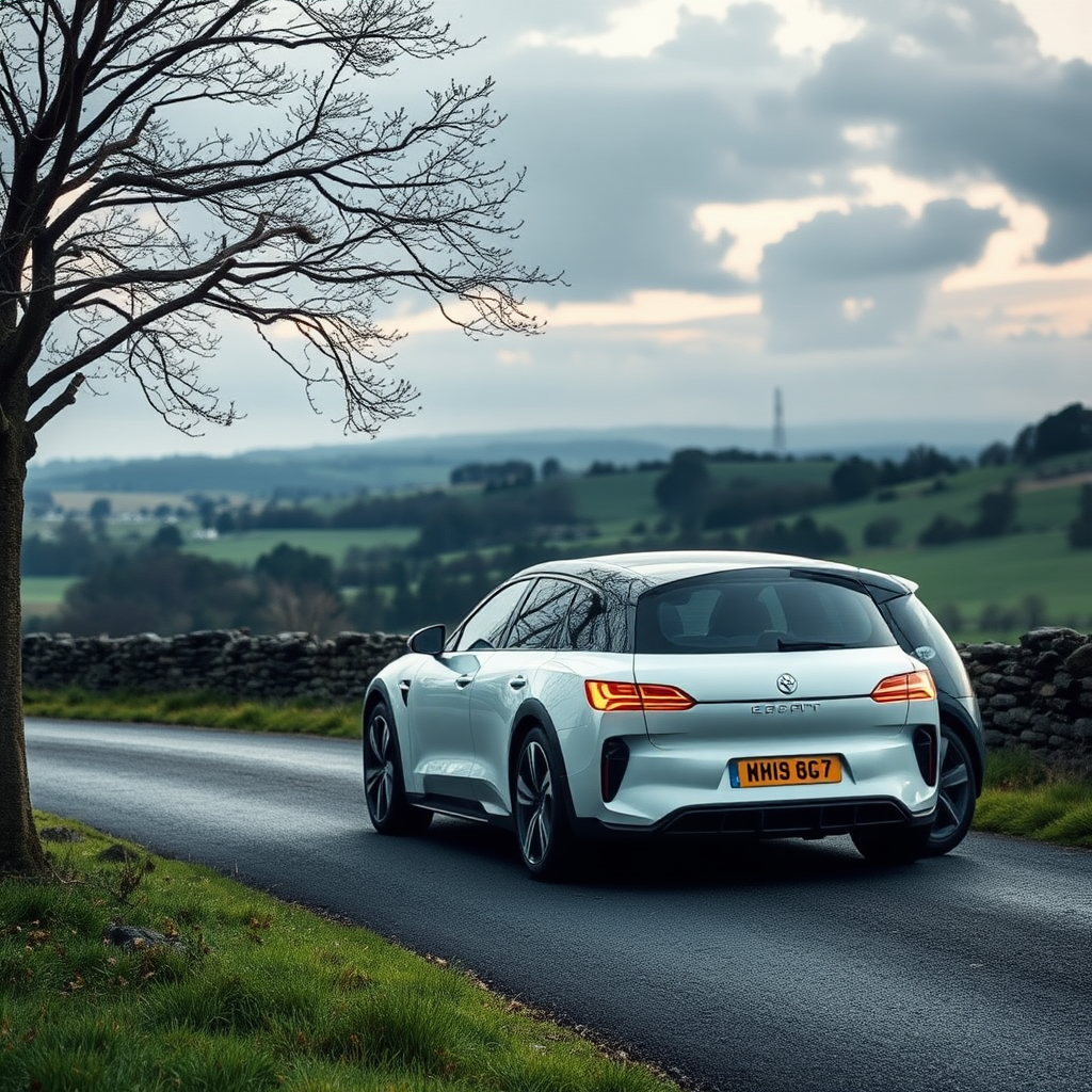 EV car in uk landscape