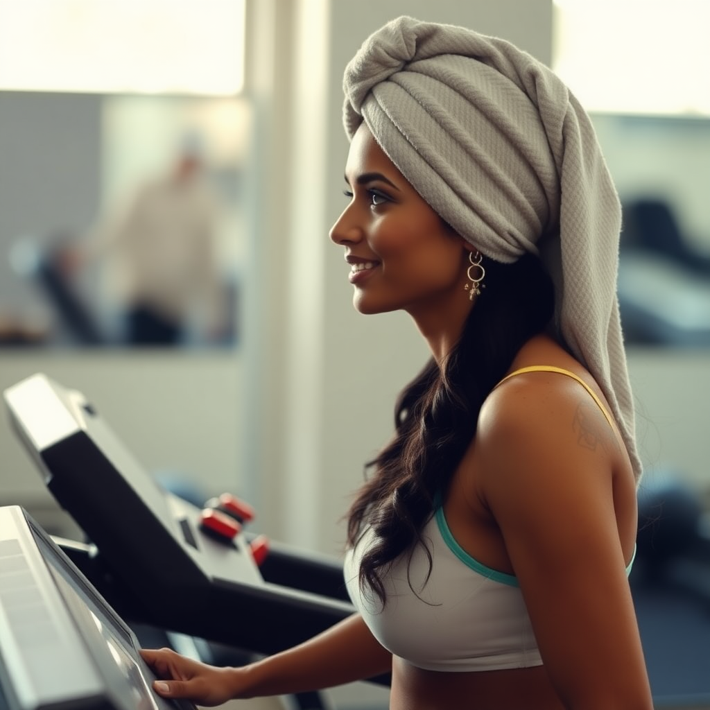 Indian wife, towel head, working out on Treadmill