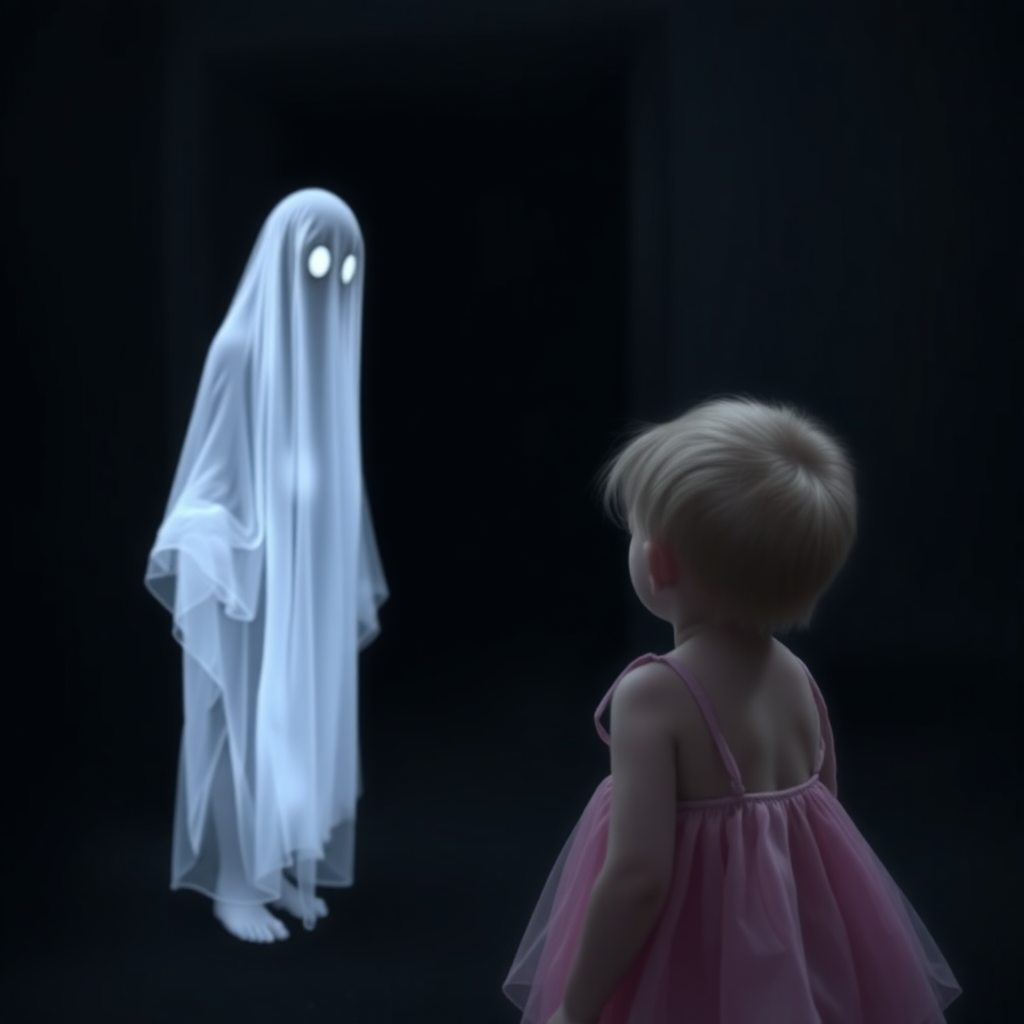 a ghost that is transparent appearing to a child.