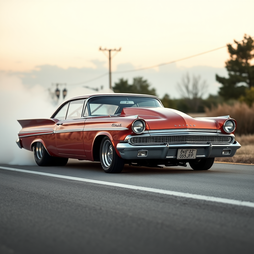 The drag car is parked on the side of the road, inspired by Taiyō Matsumoto, tumblr, restomod, nd4, c4 metallic shine classic american low rider custom paint ford