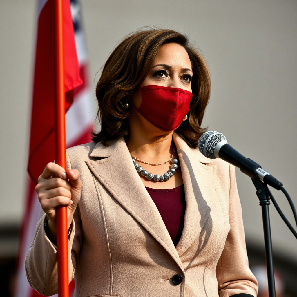 Kamala Harris holding red communism flag