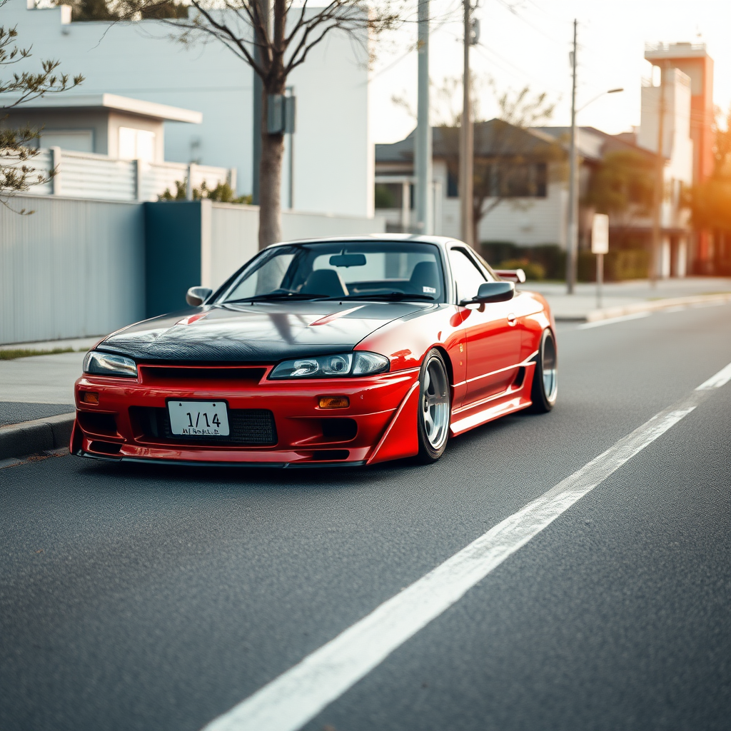 nissan silvia s14 the car is parked on the side of the road, inspired by Taiyō Matsumoto, tumblr, restomod, nd4, c4