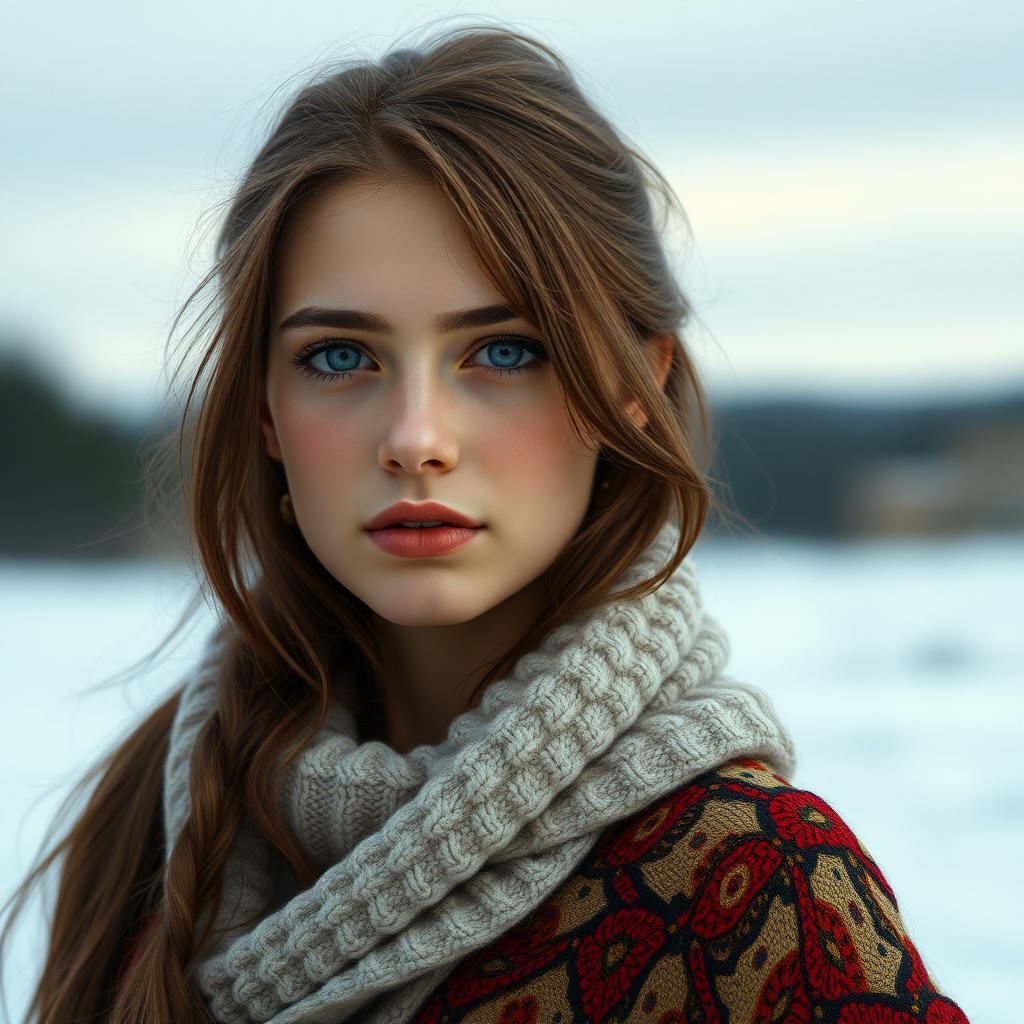 realistic beautiful young woman, russian