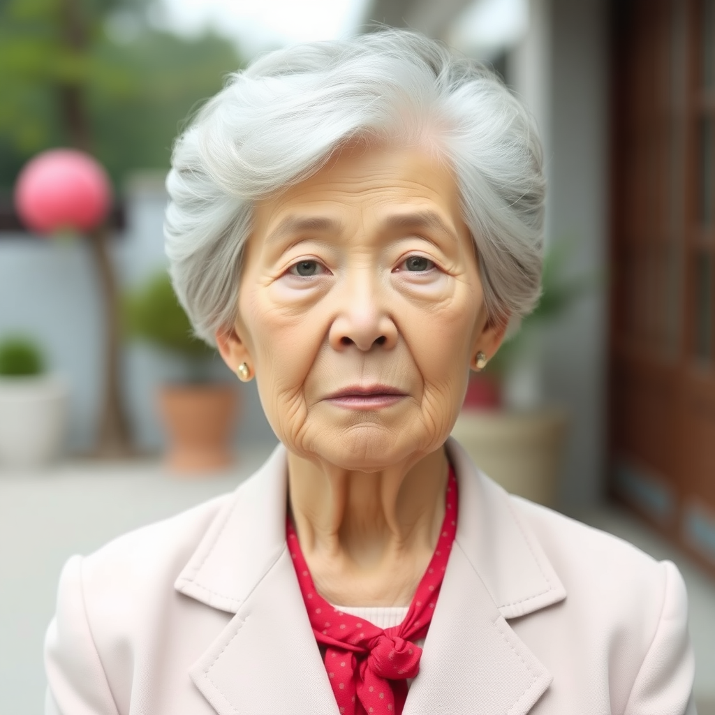 70-year-old Korean woman, suit, upper body, frontal photo