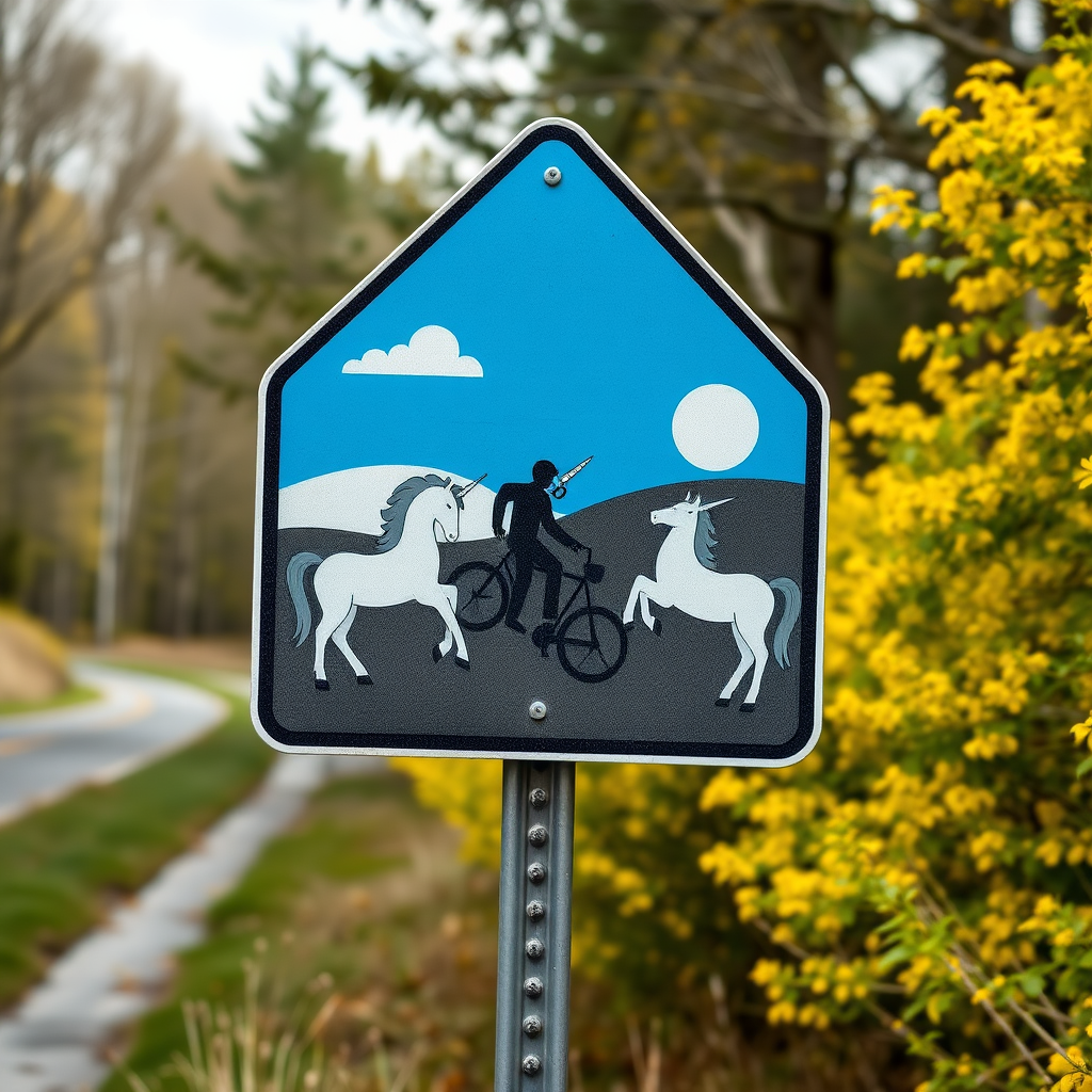 cycling unicorns road sign