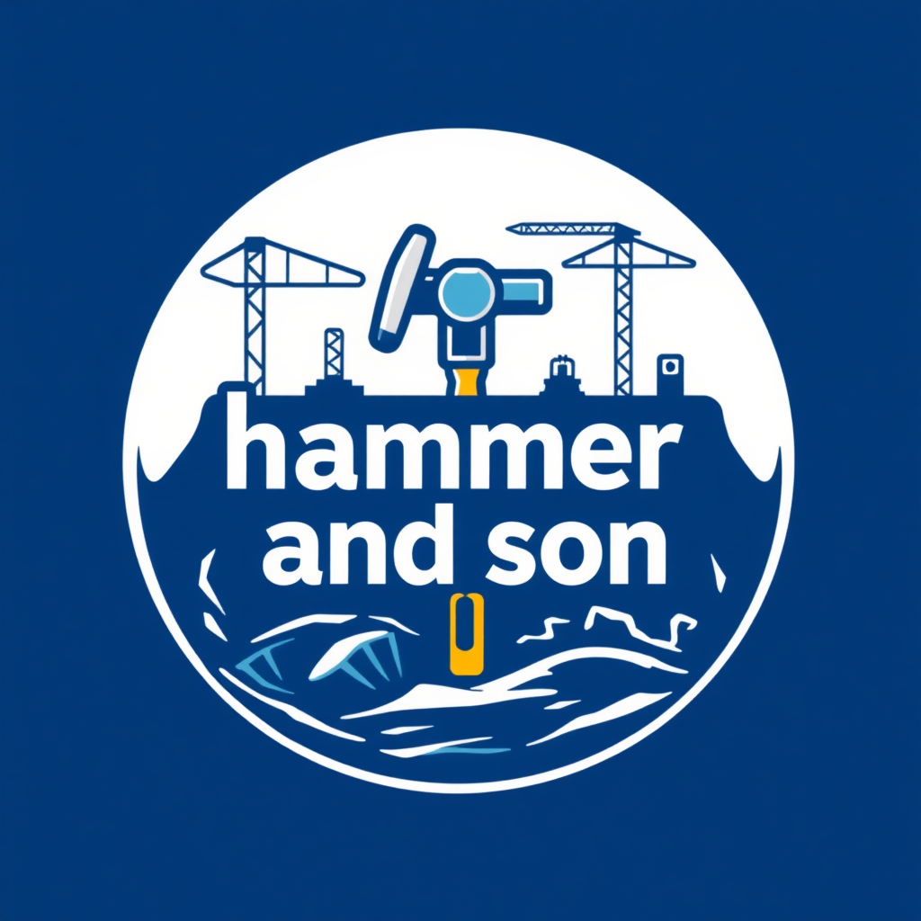 a logo for a youtube channel named "hammer and son". it should be construction related.