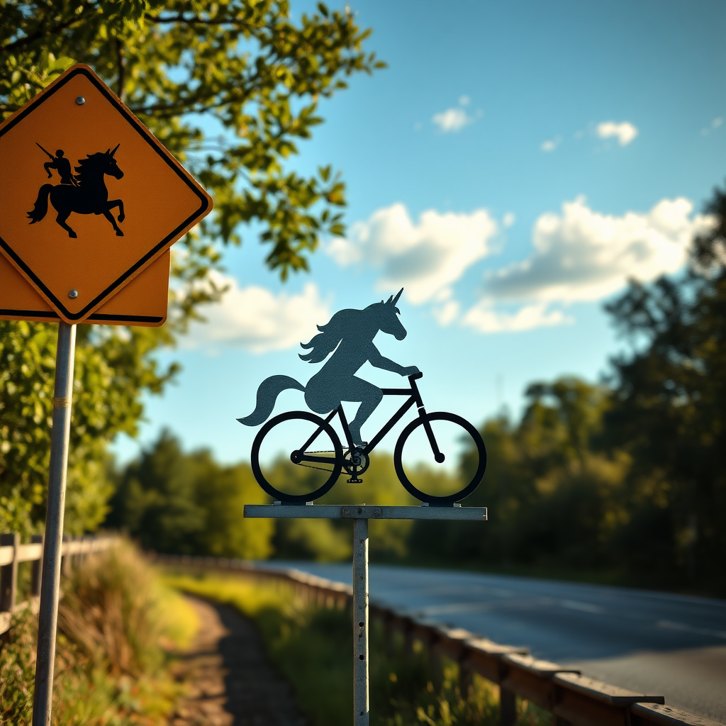 cycling disco ball unicorns road sign