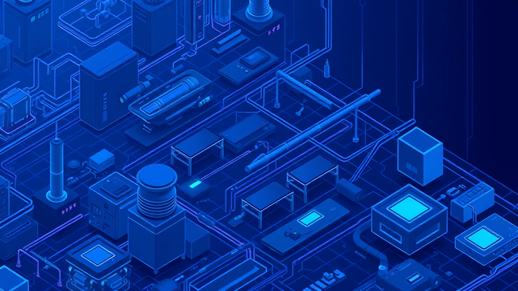 Create a cybernetic background, using dark blue colors, and draw it in isometric view.