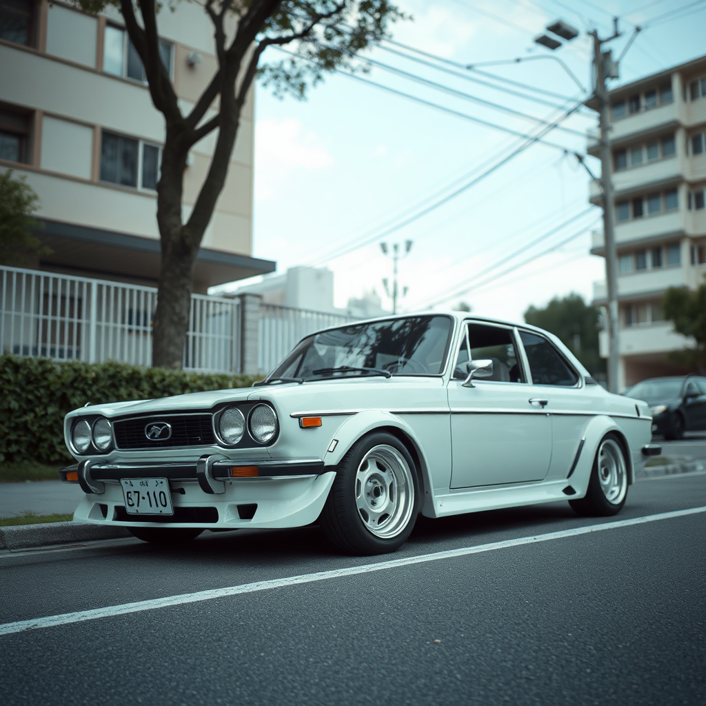 the car is parked on the side of the road, inspired by Taiyō Matsumoto, tumblr, restomod, nd4, c4