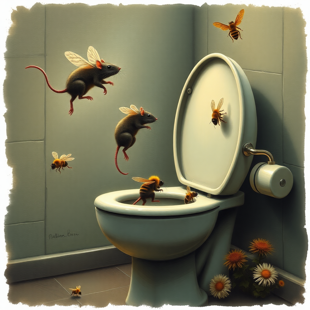 rats jumping off the moon into a toilet,bees