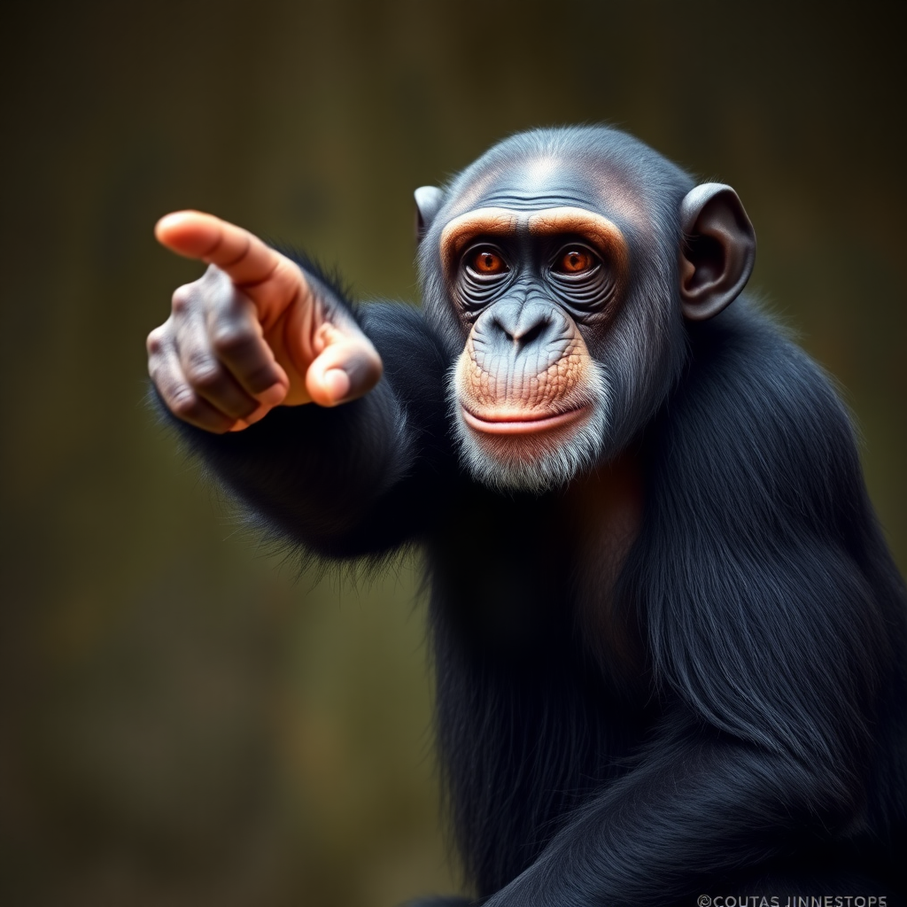 Chimpanzee pointing its finger forward