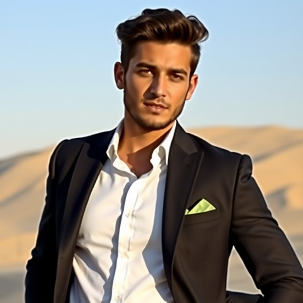 photo, 8K, 1 arab handsome man, full body, 24 years old, outdoor, tailor-made dresses, celebrity