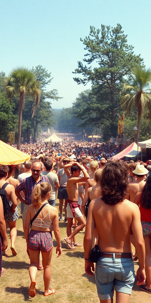 Vintage photo, 1980s. Hot summer. Woodstock.