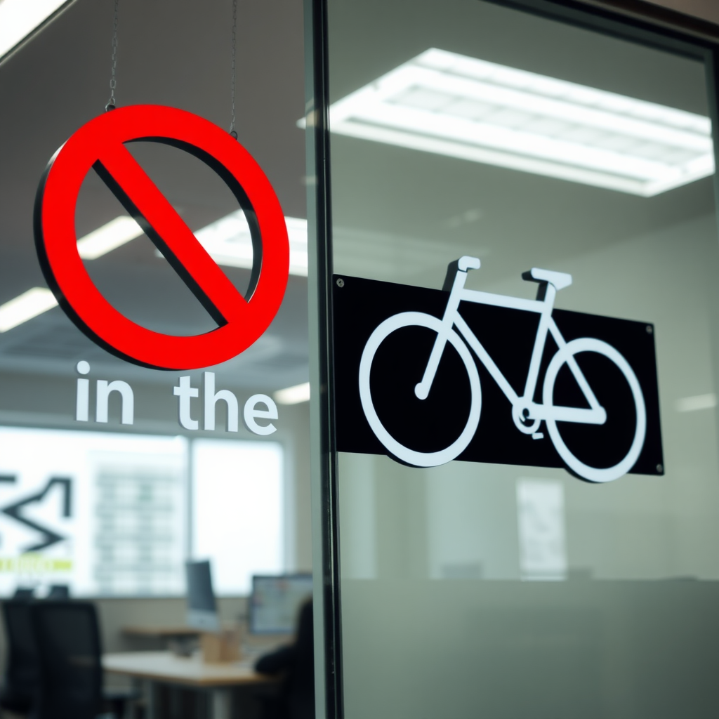 no cycling in the office sign