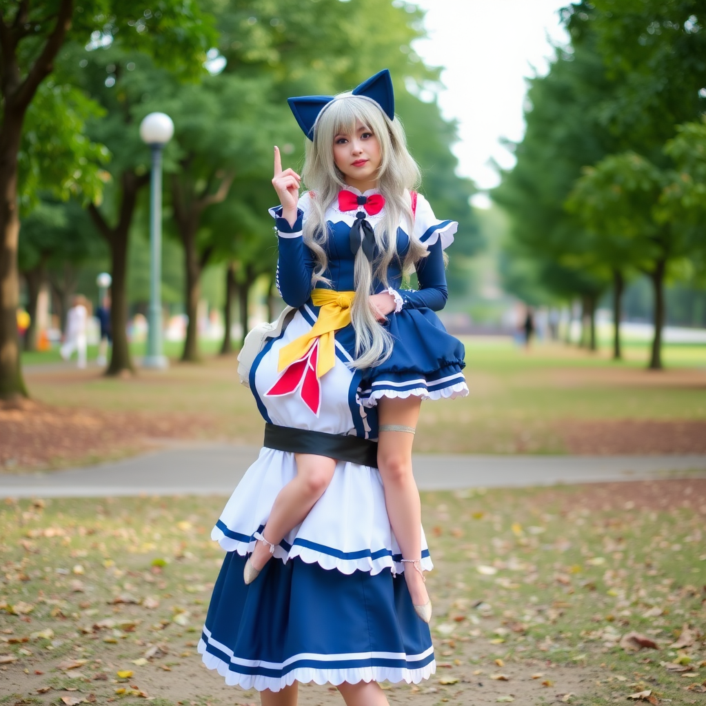 a woman, 20, cosplay, park