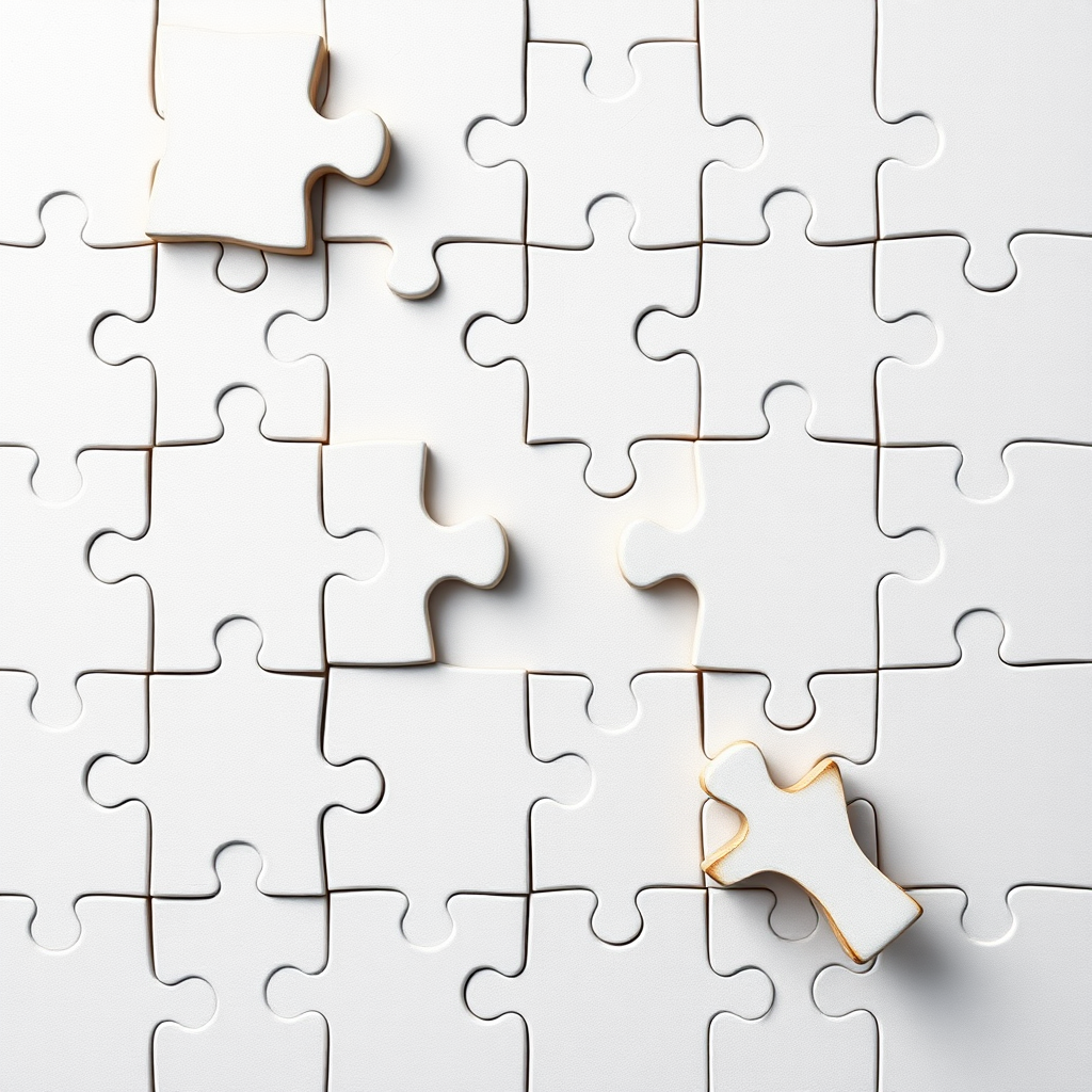 Create an image of an attempt to connect a missing puzzle piece to a puzzle where the location does not fit the missing piece.