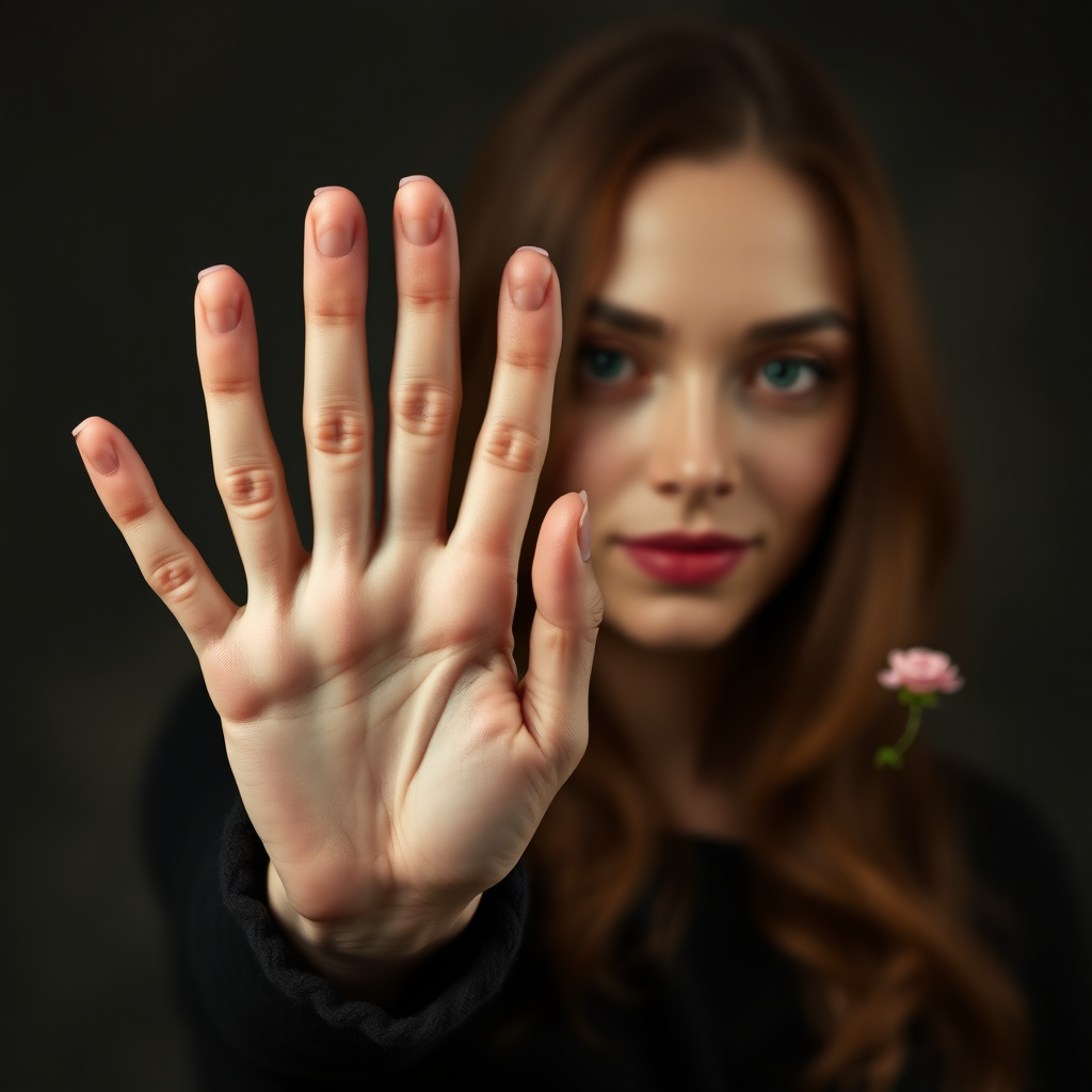 woman with 11 fingers on one hand and 3 on the other