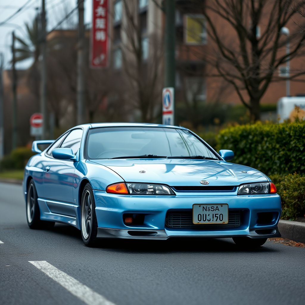 Nissan Silvia S14 the car is parked on the side of the road, inspired by Taiyō Matsumoto, tumblr, restomod, nd4, c4