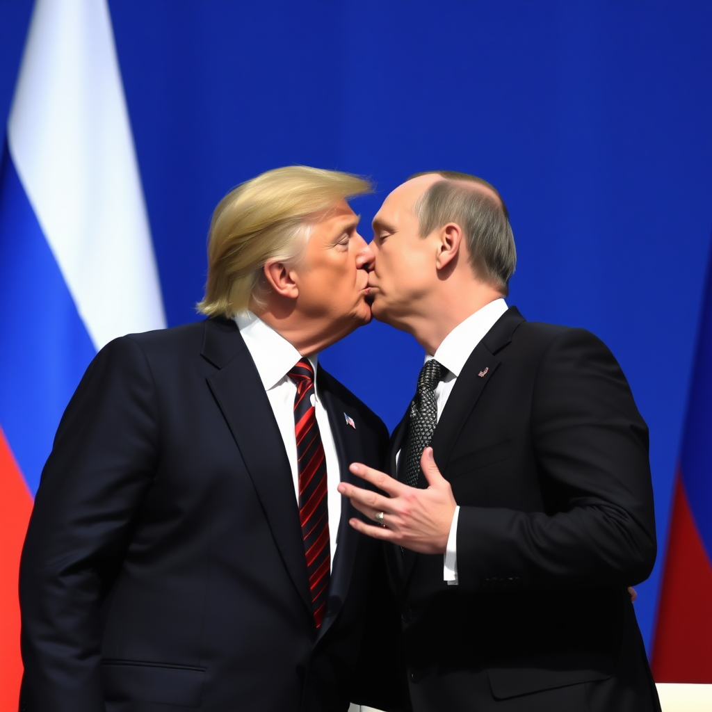 Donald Trump and Vladimir Putin kissing