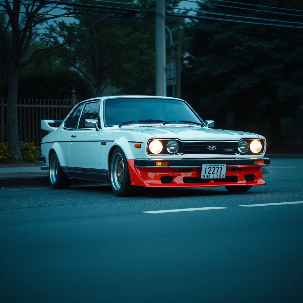 the car is parked on the side of the road, inspired by Taiyō Matsumoto, tumblr, restomod, nd4, c4