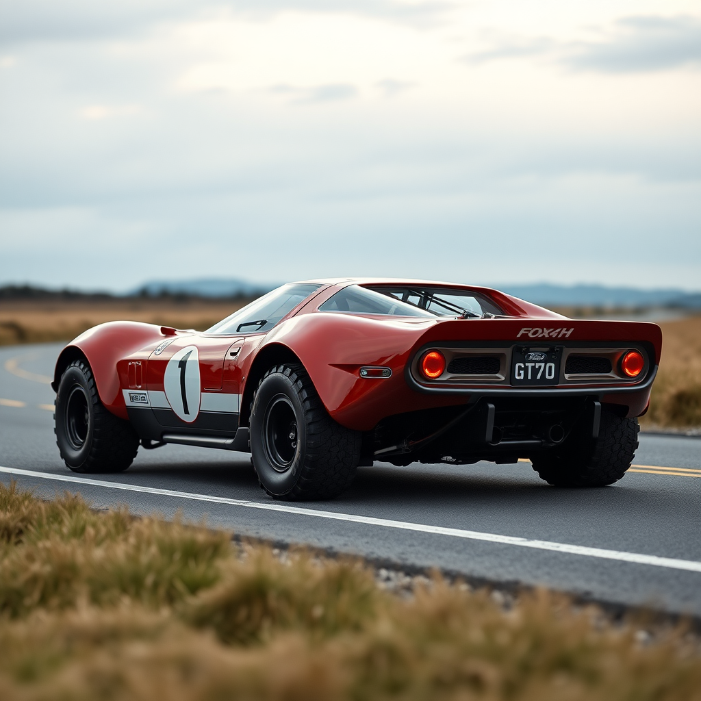 concept ford gt90 the 4x4 car is parked on the side of the road, inspired by Taiyō Matsumoto, tumblr, restomod, nd4, c4