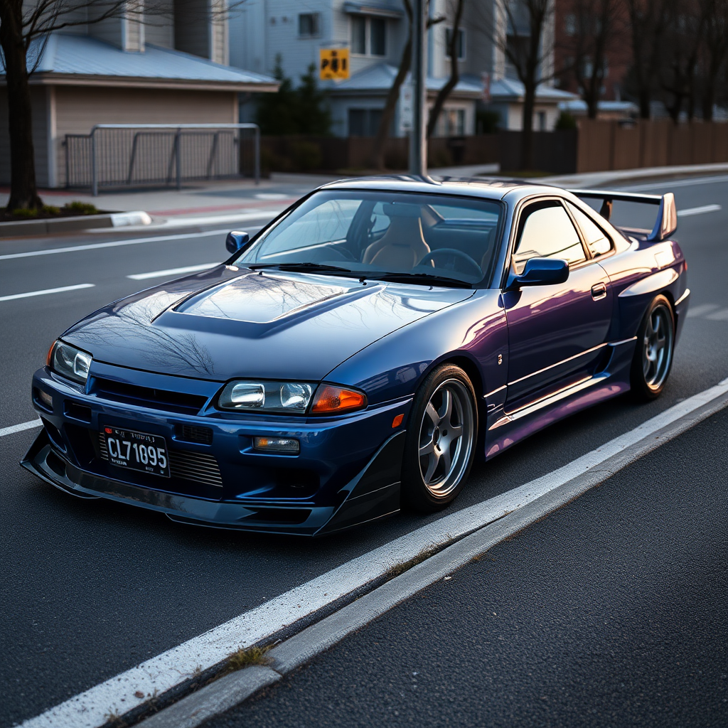 nissan silvia s14 the car is parked on the side of the road, inspired by Taiyō Matsumoto, tumblr, restomod, nd4, c4 cold colors