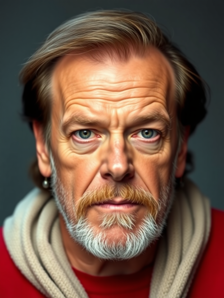 Create a picture portrait of Jack Nicholson. Nicholson is 50 years old and looks directly into the camera. The portrait is in color. Nicholson has no beard. No beard!