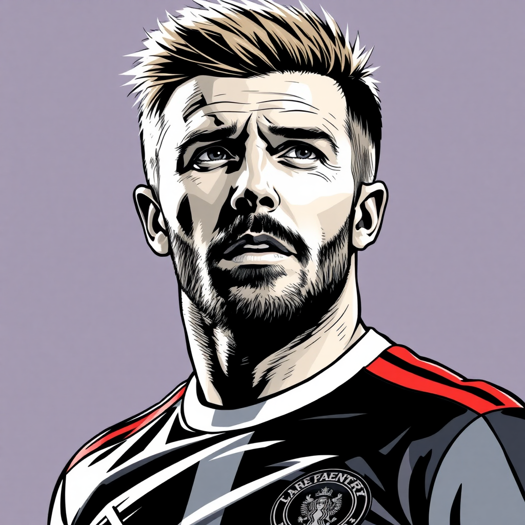 comic book portrait of soccer player David Beckham in the style of Arthur Adams