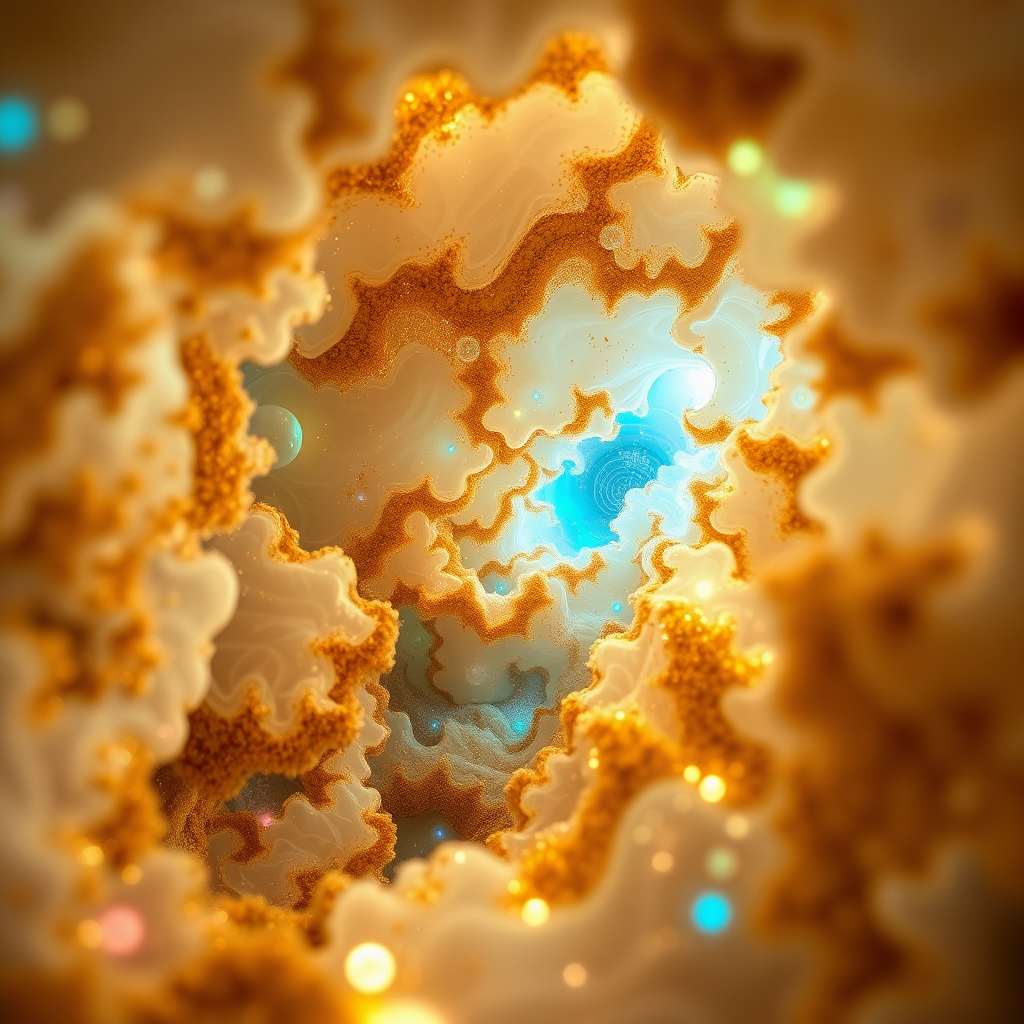 under water cave, abstract, mandelbulb fractal, ultra-detailed, dynamic composition, artistic photograph, fractal, brilliant colors, glittering, transparency, translucent, opal, gold, romanticism, sharp focus, floral, mother of pearl, iridescent