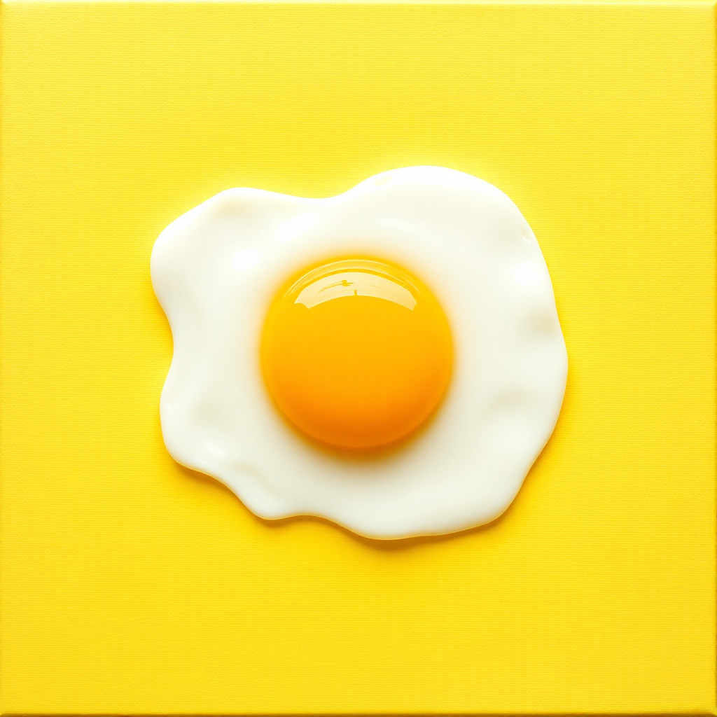 Canvas Setup:

Size: 512x512 pixels  
Background Color: Yellow  
Fried Egg:

Yolk: Yellow circle (50 pixels)  
White: Irregular white shape around the yolk  