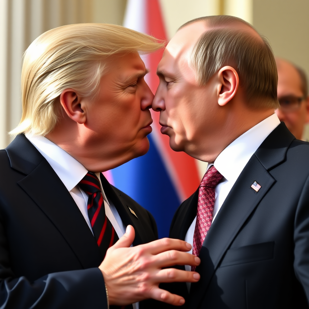 Donald Trump and Vladimir Putin tongue-kissing