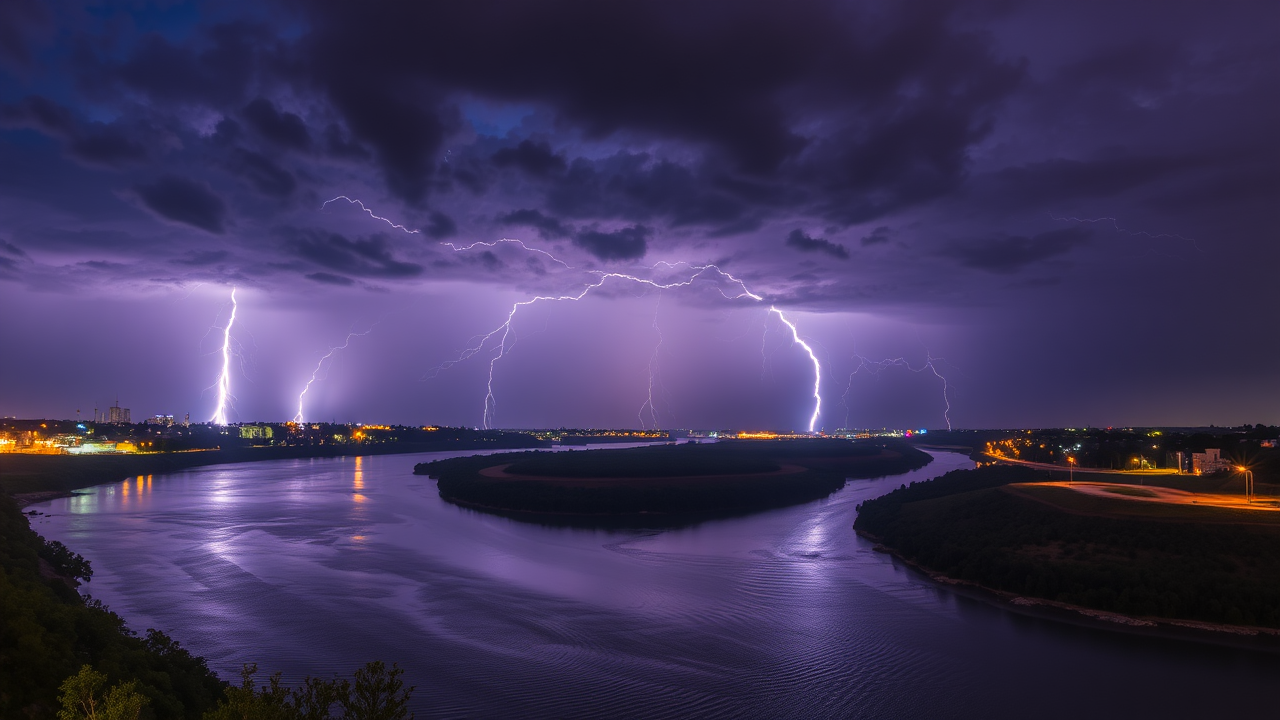 photo, lightning, river