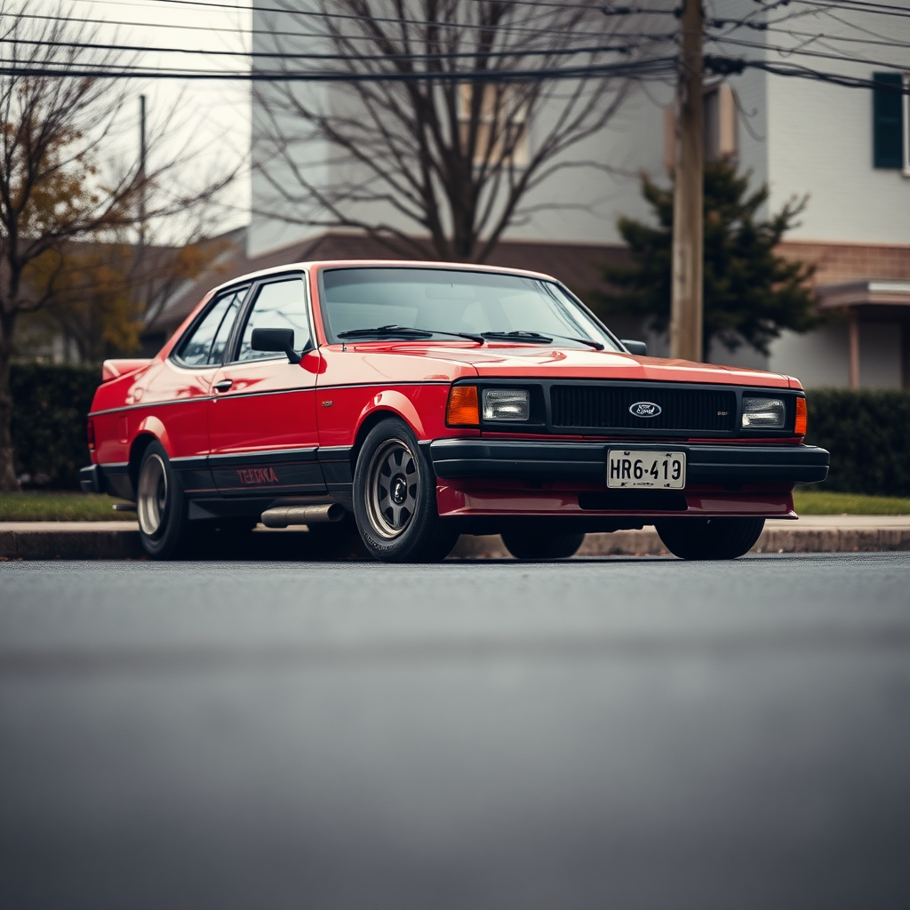 the car is parked on the side of the road, inspired by Taiyō Matsumoto, tumblr, restomod, nd4, c4 ford sierra