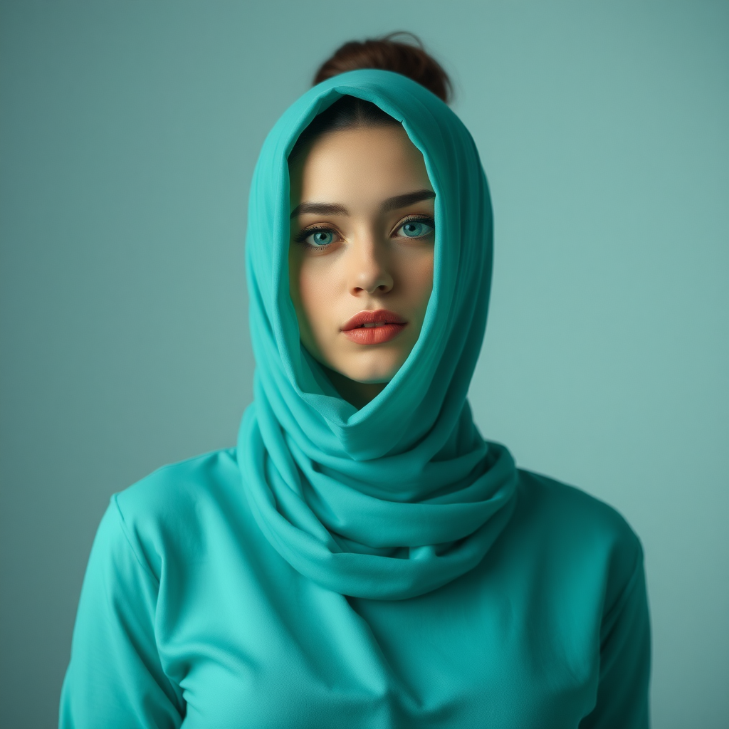 a woman, teal tone