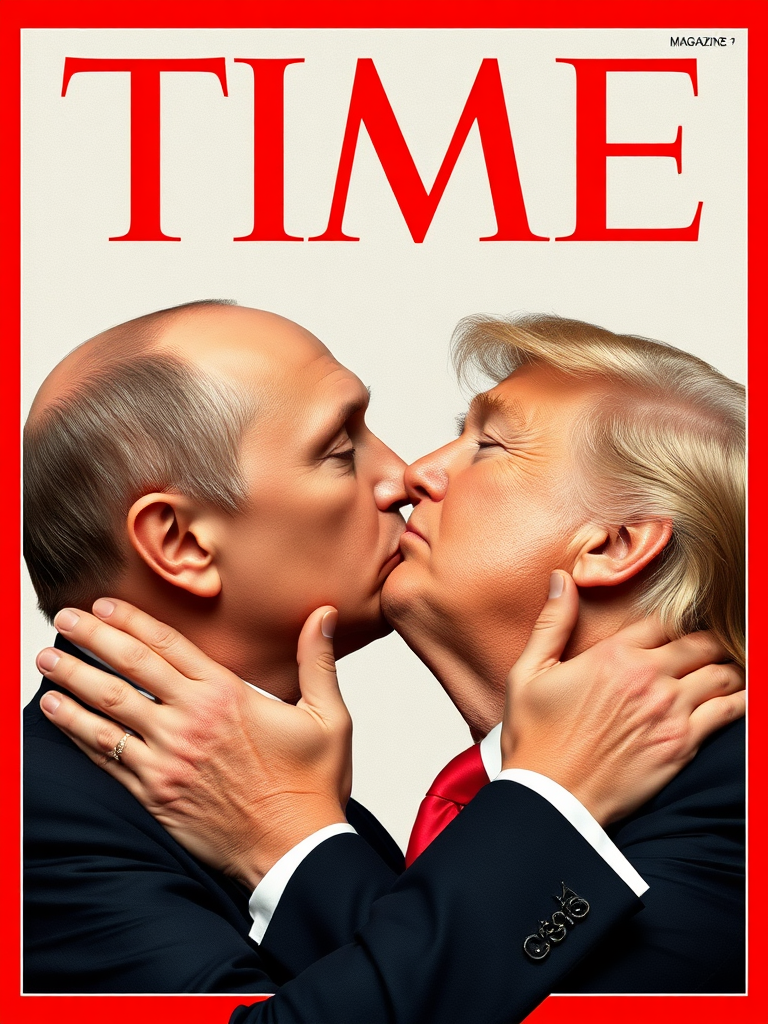 if Time Magazine had a cover of Putin and Trump passionately kiss