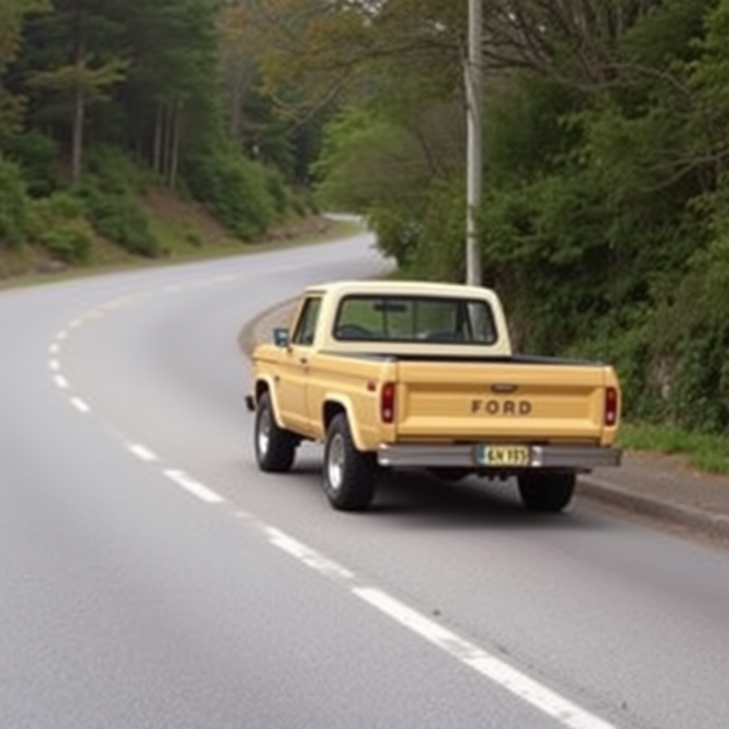 the car is parked on the side of the road, inspired by Taiyō Matsumoto, tumblr, restomod, nd4, c4 ford 4x4 pick-up